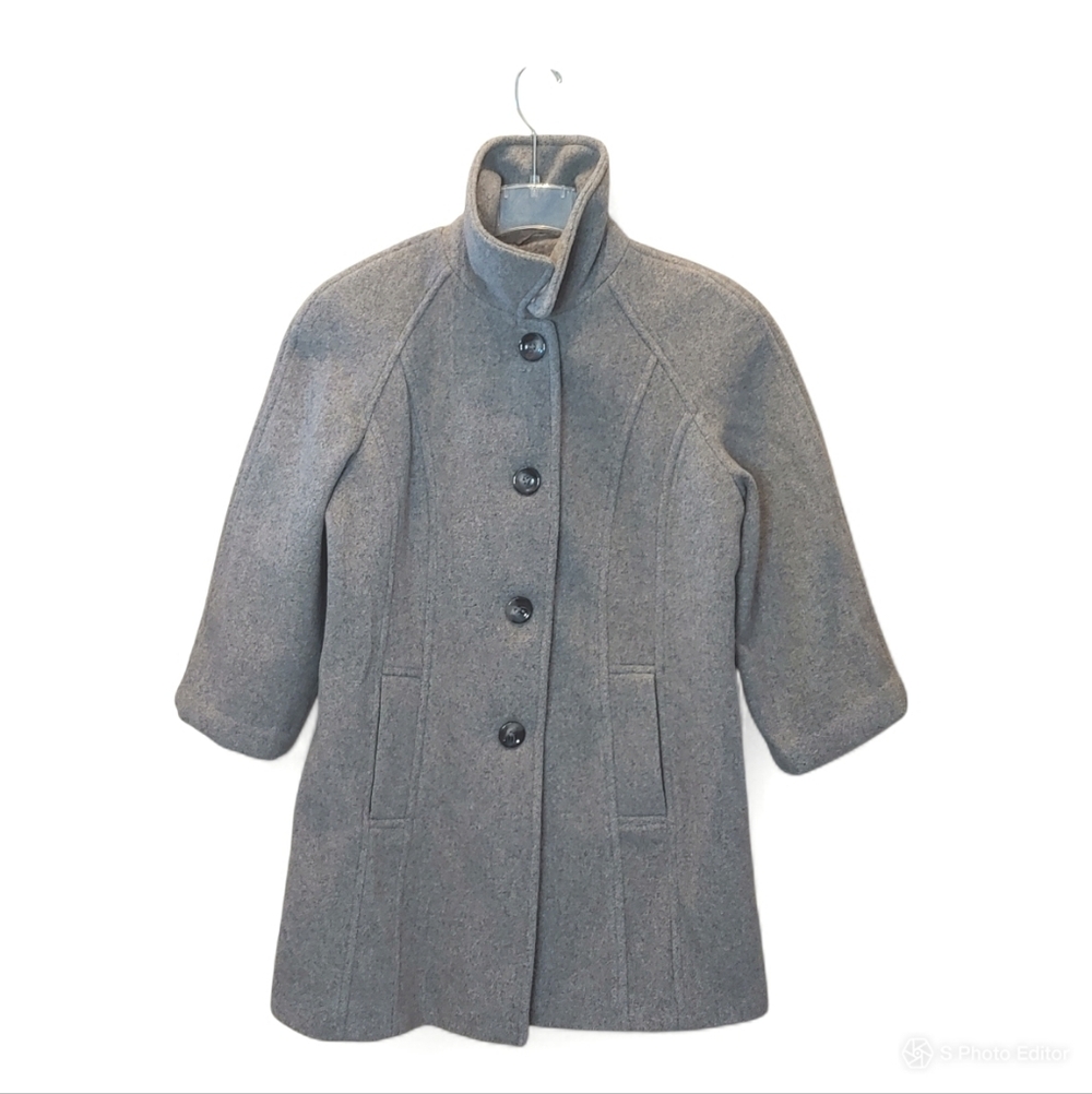 East 5th women wool blend gray collar lined button pea coat jacket size PL Y2K